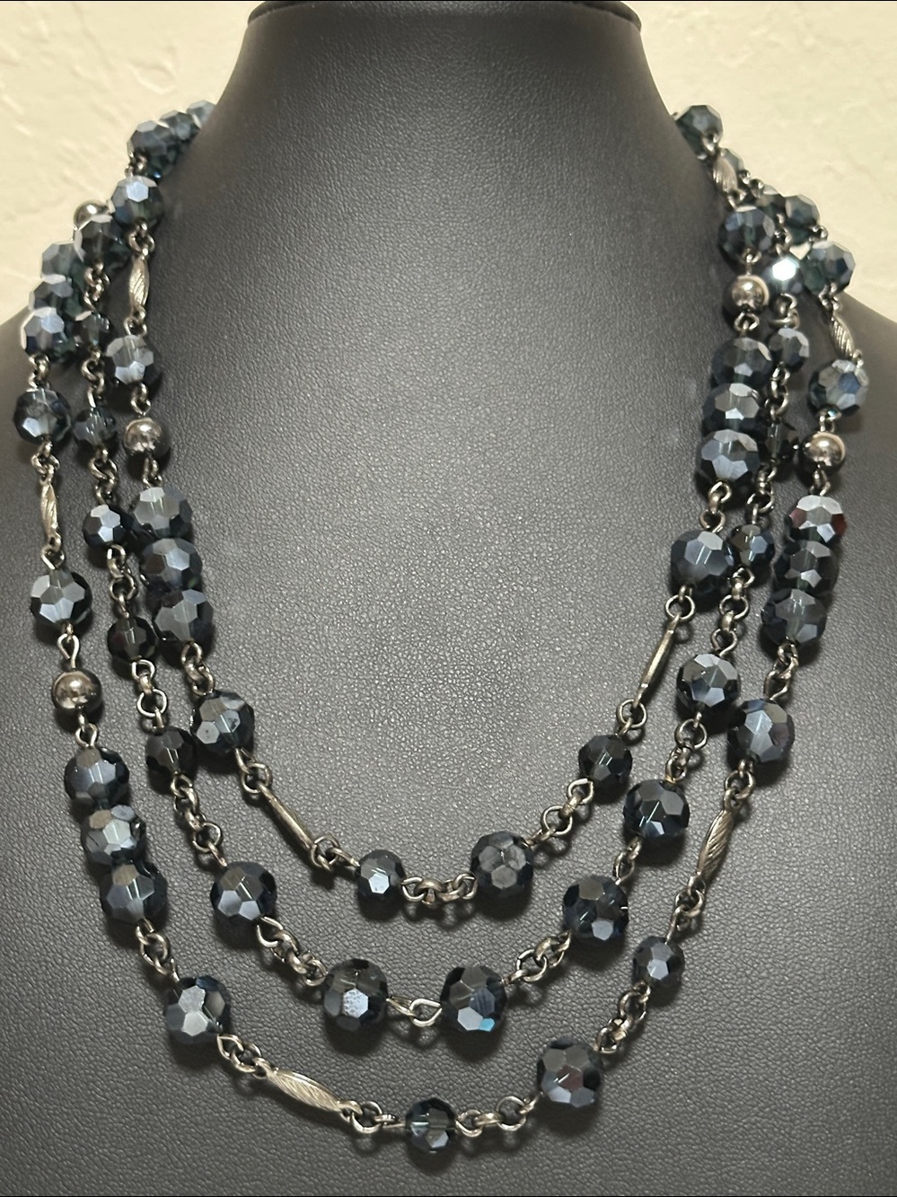 Lia Sophia Midnight Sky Faceted Blue Crystal 3 Strand Statement Link Necklace